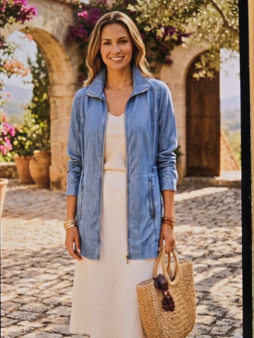 UPF 50+ Coolibar Light Blue Long Zip-Front Jean Jacket